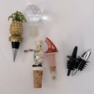 Lot of 6 Bottle Stoppers & Pourers Olivia Riegel Pineapple and Mud Pie Chef